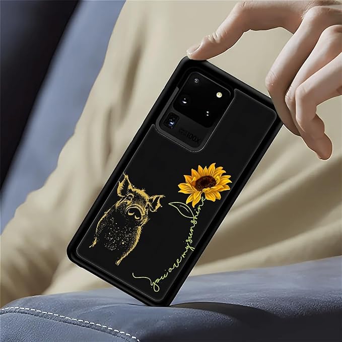 for Samsung Galaxy S20 Ultra Case, Pig Sunflower Yellow Sunshine Pattern Graphic Design Girl Boy Soft Silicone Hard Acrylic Shock Protection for Samsung Galaxy S20 Ultra