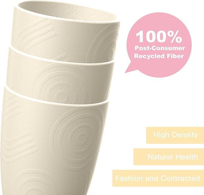 Homienly Plastic Cups Alternative 12oz - Wheat Straw Cups Set of 6 Reusable & Unbreakable Drinking Glasses Dishwasher & Microwave Safe Cups for Everyday Use-Beige
