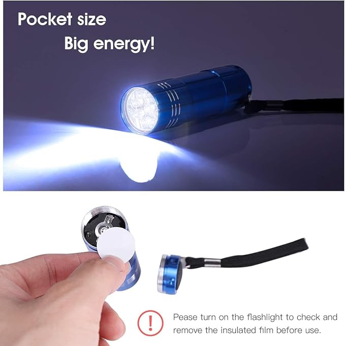 5 Pack of Flashlights 9 LED Mini Aluminum Flashlight Bulk with Lanyard 15 AAA Batteries Included Assorted Colors Handheld Flashlights for Hurricane Supplies Camping, Night Reading, Cycling