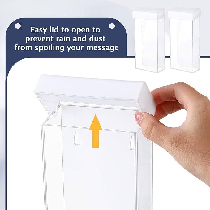 Remerry 2 Pieces Acrylic Outdoor Brochure Holder 4 x 9 Inch Waterproof Wall Mount Literature Box with White Lid Clear Pamphlet Holder for Pamphlet Map Menu Display