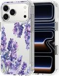 MOSNOVO for iPhone 17 Pro Max Case | Military Grade 6.6ft Drop Tested | Camera Control | Clear with Lavender Design