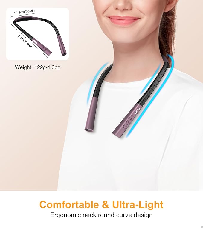Gritin Book Light, Eye Caring 4-Color & 5-Brightness Neck Light Reading Light- Stepless Dimming,30-min Timer,80+ Hrs Runtime,Bendable Round Neck Design, Lightweight for Reading-Midnight Purple