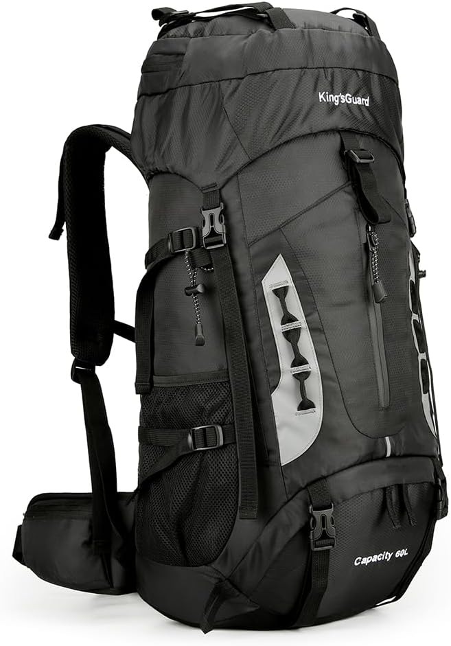 King'sGuard 60L Hiking Backpack for Men and Women Lightweight Camping Hiking Backpack with Rain Cover Large Waterproof Travel Backpack Backpacking Pack (Black)