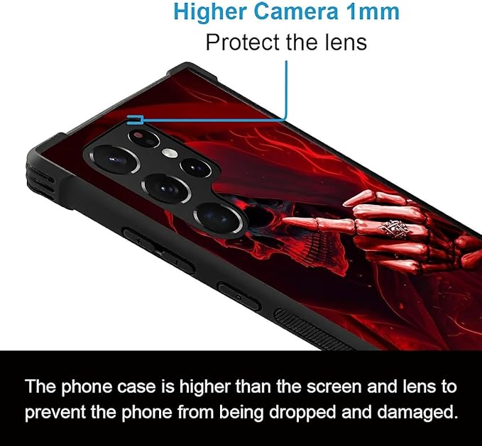 for Samsung Galaxy S23 Ultra Case, Gestures Funny Skull Pattern Graphic Design Girl Boy Soft Silicone Hard Acrylic Shock Protection for Samsung Galaxy S23 Ultra