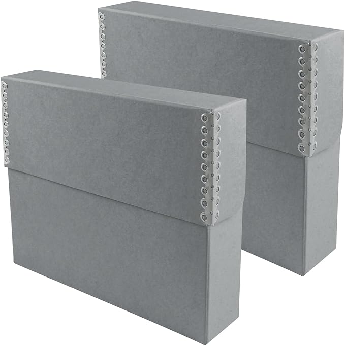 Lineco Archival Document Storage Box with Metal Edge, Acid-Free Gray Boxboard, Organize and Store Files, Prints, Photos, Legal-Sized Case 15.5" x 10.5" x 2.5" Wide, Pack of 2