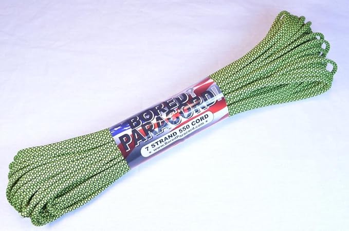 BORED? PARACORD! 550 lb Paracord – Ideal for Crafting, DIY Projects, Camping, Military & Active Outdoors – 300+ Colors – Tactical Parachute Cord Type III – Strong - Neon Green Diamonds 50 Feet