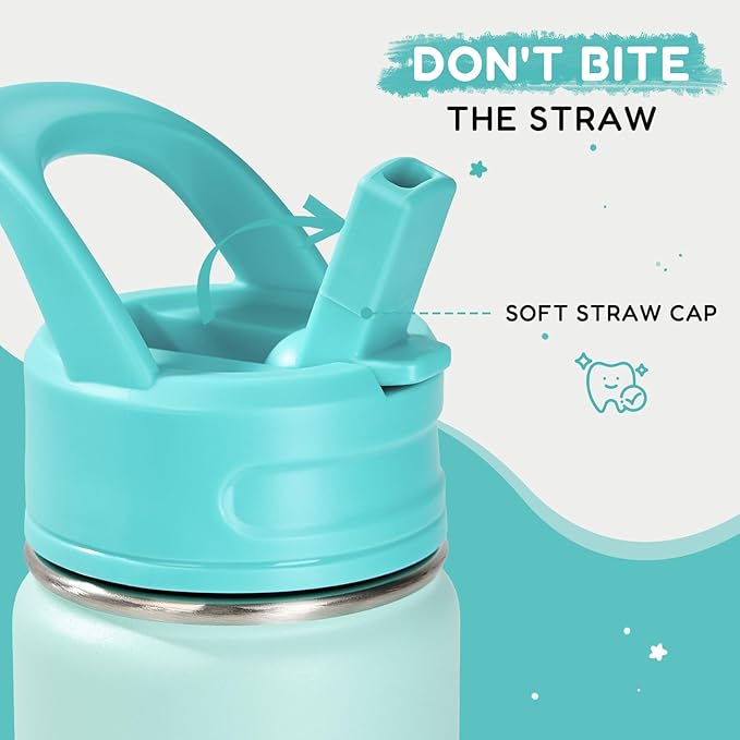 Fijinhom 12oz Kids Water Bottle for School, Toddler Bottles with Straws, Stainless Steel Vacuum Insulated Water Bottle for Boys&Girls, Leak-Proof, BPA-Free, Serenity