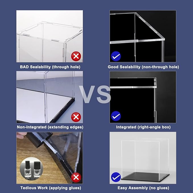 SVENJBB Acrylic Display Case, 9x9x9 Inch Acrylic Boxes for Display, Clear Display Cases with Matte Black Base and Lid for Collectibles