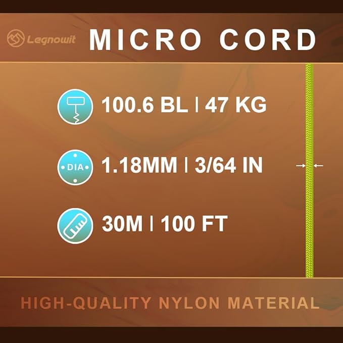 Micro Paracord, 1.18mm x 100ft Thin Mini Utility Braided Small Paracord for Crafting, DIY Project, Camping and More