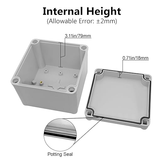 LeMotech Junction Box IP67 Waterproof Dustproof ABS Plastic Project Box for Electrical Outdoor Enclosure Gray 4.9 x 4.9 x 3.9 inch (125 x 125 x 100 mm)