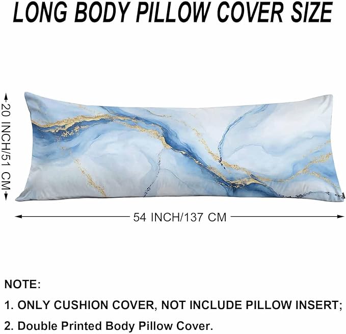 Couch Pillows Decorative Body Pillow Cover Marble, Abstract Marble Blue Gold Veins Rectangle Body Pillowcase for Men Women, Body Pillow Covers 20" X 54" Cushion Cases for Sofa Bed
