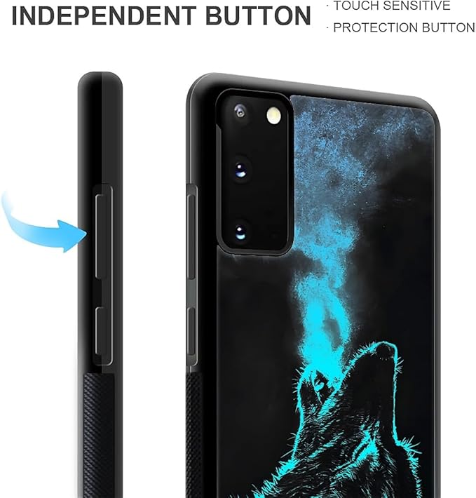 for Samsung Galaxy S20 Case, Blue Breathing Wolf Pattern Graphic Design Girl Boy Soft Silicone Hard Acrylic Shock Protection for Samsung Galaxy S20