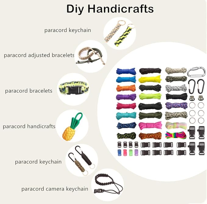 Paracord,Paracord 550 Combo Crafting Kits with 5 Types Buckles,20 Feet Each Paracord Rope (Light Rainbow Set 200feet) (JIP-Set)