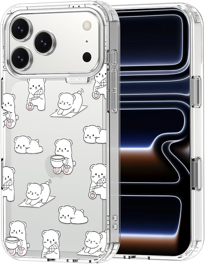 MOSNOVO for iPhone 17 Pro Max Case, Shockproof Military-Grade Protection 6.6ft Drop Tested, Camera Control, Clear Phone Case for iPhone 17 Pro Max, Cozy Bear Days Design