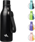 Konokyo Insulated Water Bottle with Strap,18 oz Double Wall Stainless Steel Vacuum Bottles Metal Water Flask,Black