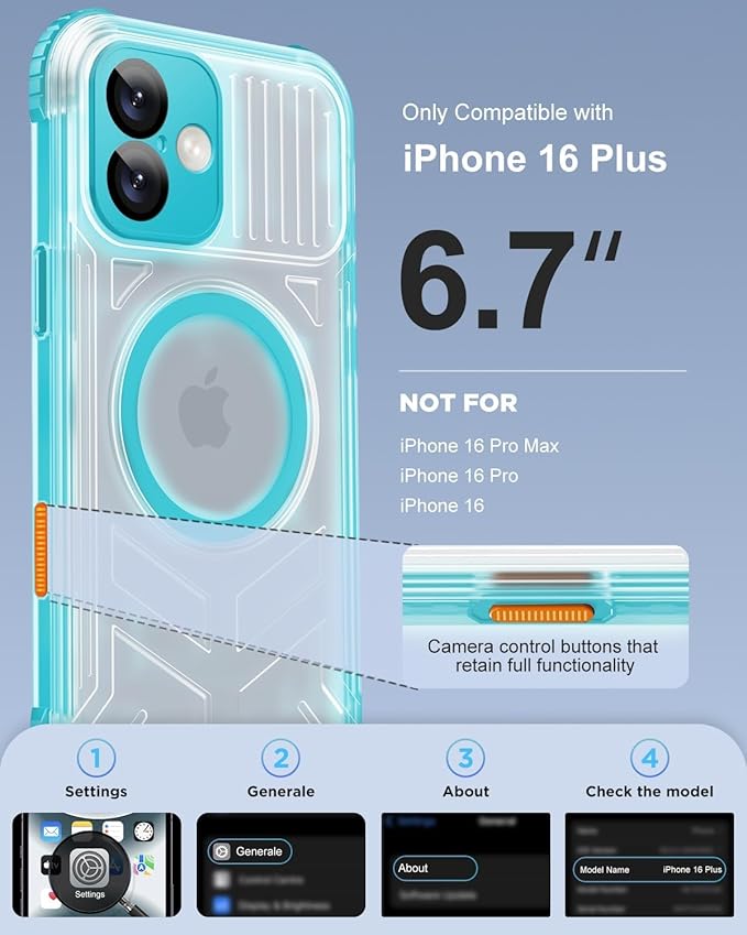 for iPhone 16 Plus Waterproof Case with Magsafe, Built-in [Camera & Screen Protector] [Lanyard], IP68 Water Proof Full Body Dustproof Heavy Duty Frosted Protective Phone Cover, 6.7" Teal
