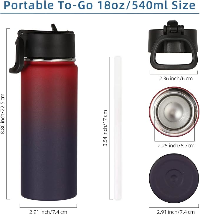Volhoply 18oz Insulated Water Bottle Bulk 4 Pack,Kids Stainless Steel Water Bottles with Straw,Double Wall Vacuum Reusable Metal Bottle,Wide Mouth Sports Flask For Cold Drink(Assorted,4 Set)