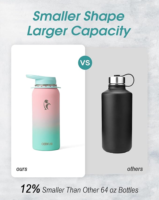 Coolflask Water Bottle with Straw, 32 oz Insulated Metal Water Flask with Straw & Spout Lids, Stainless Steel Double Wall Vacuum, Keep Cold 48h Hot 24h, Leak Proof, BPA-Free, Bubblegum Princess