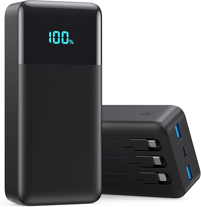 Portable Charger 70800mAh Power Bank with 3 Built in Cables,25W PD QC4.0 Fast Charging USB C Battery Pack,6 Outputs 2 Inputs LCD Display Portable Phone Charger for iPhone 17/16/15/14,Google,Android