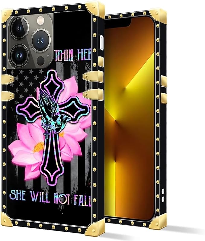 Compatible with iPhone 13 Pro Max Case, Praying Cross Hands Luxury Golden Decoration for Girl Women Soft TPU Shockproof Protective Hard PC Back for iPhone 13 Pro Max