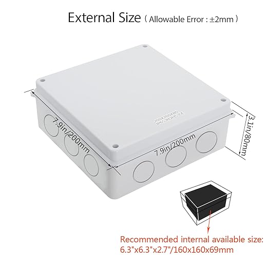 LeMotech Junction Box, Electrical Box IP65 Water Resistant Dustproof ABS Plastic Project Enclosure for Electronics White 7.9 x 7.9 x 3.1 inch