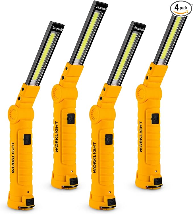 Lmaytech 4 Pack Rechargeable LED Work Lights with Magnetic Base and 360° Rotation, 5 Modes for BBQ, Camping, Reading, and Car Repair
