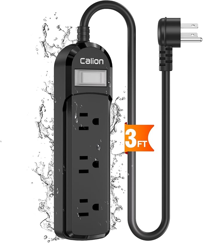 VNJ IPX6 Waterproof Outdoor Surge Protector Power Strip, 3AC Outlets 3FT Cord with On/Off Power Switch Safety Lock ETL Certified for Patio Garden
