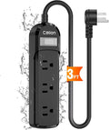 VNJ IPX6 Waterproof Outdoor Surge Protector Power Strip, 3AC Outlets 3FT Cord with On/Off Power Switch Safety Lock ETL Certified for Patio Garden