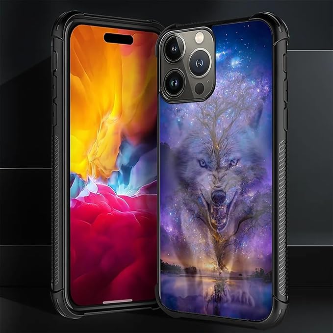 for iPhone 16 Pro Max Case, Wolves in The Woods Pattern Graphic Design Girl Boy Soft Silicone Hard Acrylic Shock Protection for iPhone 16 Pro Max