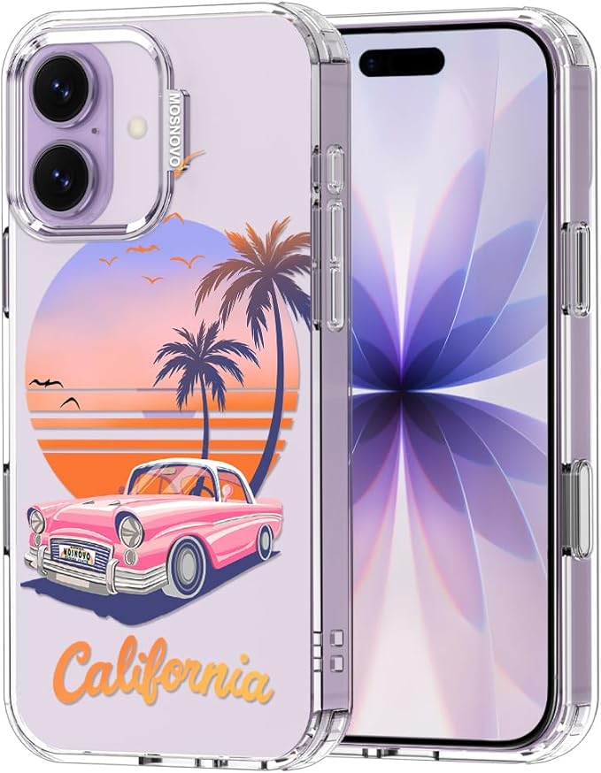MOSNOVO for iPhone 17 Case, Shockproof Military-Grade Protection 6.6ft Drop Tested, Camera Control, Clear Phone Case for iPhone 17, Cali Cruise Design