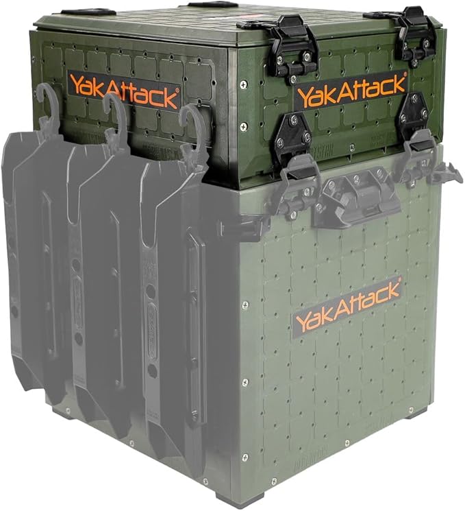 YakAttack ShortStak Upgrade Kit for BlackPak Pro - Ranger Green | 13" x 13" Kayak Crate System | Stackable Gear Storage Add-On with GridLoc Panels, Hinges, & Latches | Fishing Organization Accessory