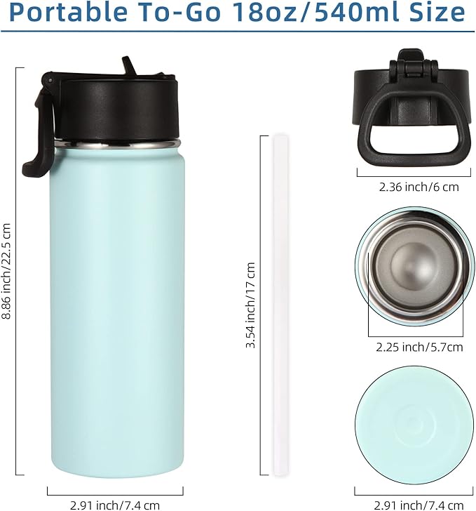 Volhoply 18oz Insulated Water Bottle Bulk 8 Pack,Kids Stainless Steel Water Bottles with Straw,Double Wall Vacuum Metal Cups Water Bottle,Wide Mouth Reusable Sport Flask for Cold Drink(Fog,8 Set)
