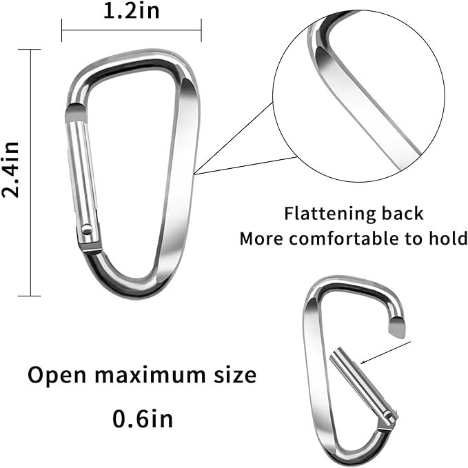 2.4" 24pcs Small Carabiner Clip Keychain, Aluminum D Ring Shape Clips with Keyring Keychain Hook