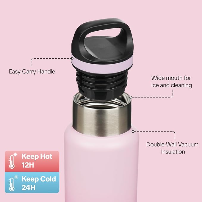 BJPKPK Insulated Water Bottle 18OZ Stainless Steel Water Bottle with Handle Double Walls Vacuum Insulated BPA Free Flask, Cherry