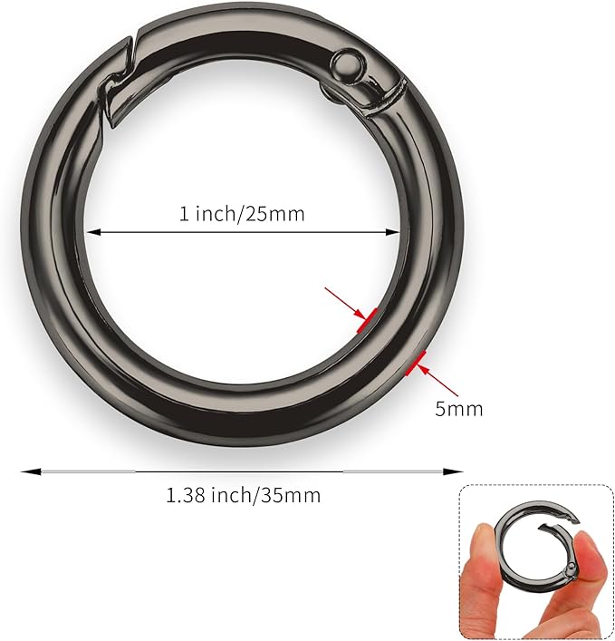 Gkeygo Key Ring Clip, 1 Inch Keychain Rings, 8 Pack Round Carabiner Clip for Keys, Buckle, Bags, Purses - Key Chain Hooks Replacement Keychains Lanyard DIY Crafts - Black, Gold