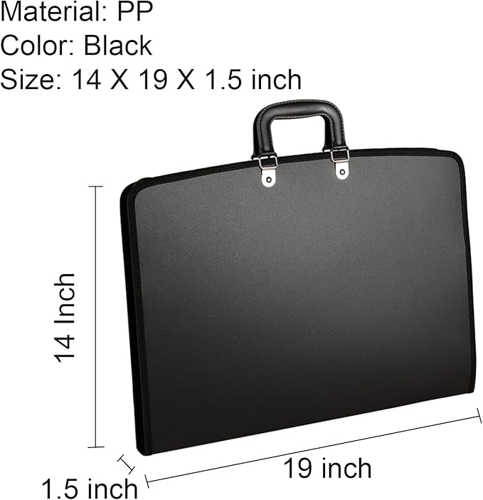 Acocony 11x17 Portfolio Folder for Artwork with Zipper Closure 11x17 Portfolio Case PP Material Oxford Cloth Edge Waterproof Black 1 Pack