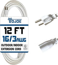 YOJOE Indoor Outdoor Extension Cord, 3 Prong 13A Weatherproof Power Cord, 16 Gauge Heavy Duty 12 ft White Extension Cord for Garage, Garden and Home, 16/3 SJTW UL Listed