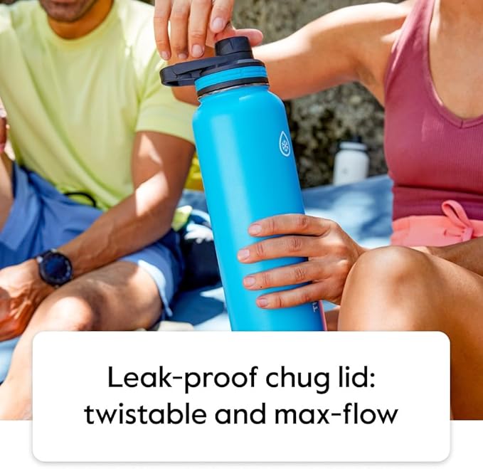 ThermoFlask 18 oz Double Wall Vacuum Insulated Stainless Steel Water Bottle - Reusable with Leakproof Chug & Straw Lids - Keeps Drinks Cold 24 hr/Hot 12 hr - Easy Maintenance - Gym/On-the-Go, Black