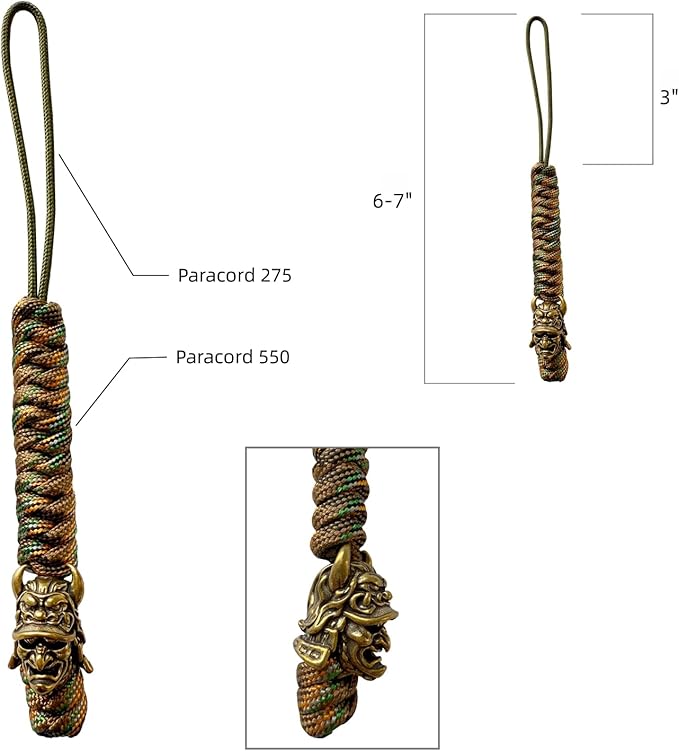 Handmade Lanyards with Brass Beads – Paracord 550 Survival Gear Leash for knives, Outdoor, and EDC Tools