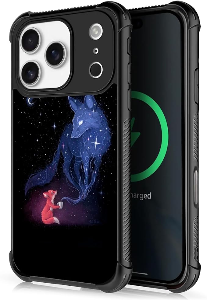 for iPhone 17 Pro Case,for MagSafe Graphic Design for Girl Boy Soft Silicone Hard Acrylic Shock Protection Designed for iPhone 17 Pro Galaxy Fox Wolf Pattern