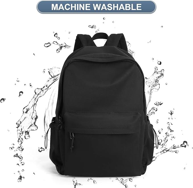 PAUBACK Black School Backpack for Girls Women Waterproof High School Book Bag Cute Backpack for Men Teens Boys, Lightweight Simple Middle School Back Pack Daypack