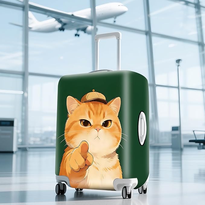 ANNA QUEEN Funny Cat Luggage Cover,Cute Cartoon Stretchable Suitcase Protector Sleeve,Fit for 20-22 Inch Checked Baggage,Water Resistant Durable Luggage Protector
