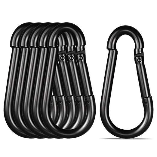 Black Carabiner, Heavy Duty Galvanized Steel Spring Snap Hook Carabiner Clips with 770LBS Holding Capacity, Ideal for Outdoor, Hammock, Swing and Travel (6PCS M10 4Inch)
