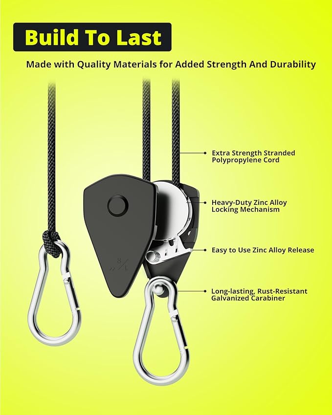 Longer 10ft 1/8" Ratchet Straps Hanger Rope Tie-Down Ratchet Outdoor Windproof Rope Roller Adjustable Hanger Grow Light Camping Tent Kayak Paracord 12-Pack