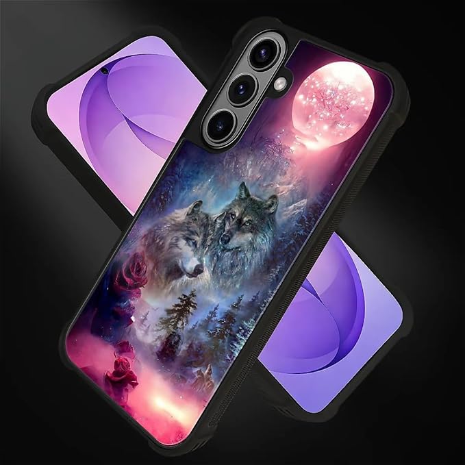 for Samsung Galaxy S26 Case,Graphic Design for Girl Boy Soft Silicone Hard Acrylic Shock Protection Designed for Samsung Galaxy S26 Star Two Wolfs Howling Pattern