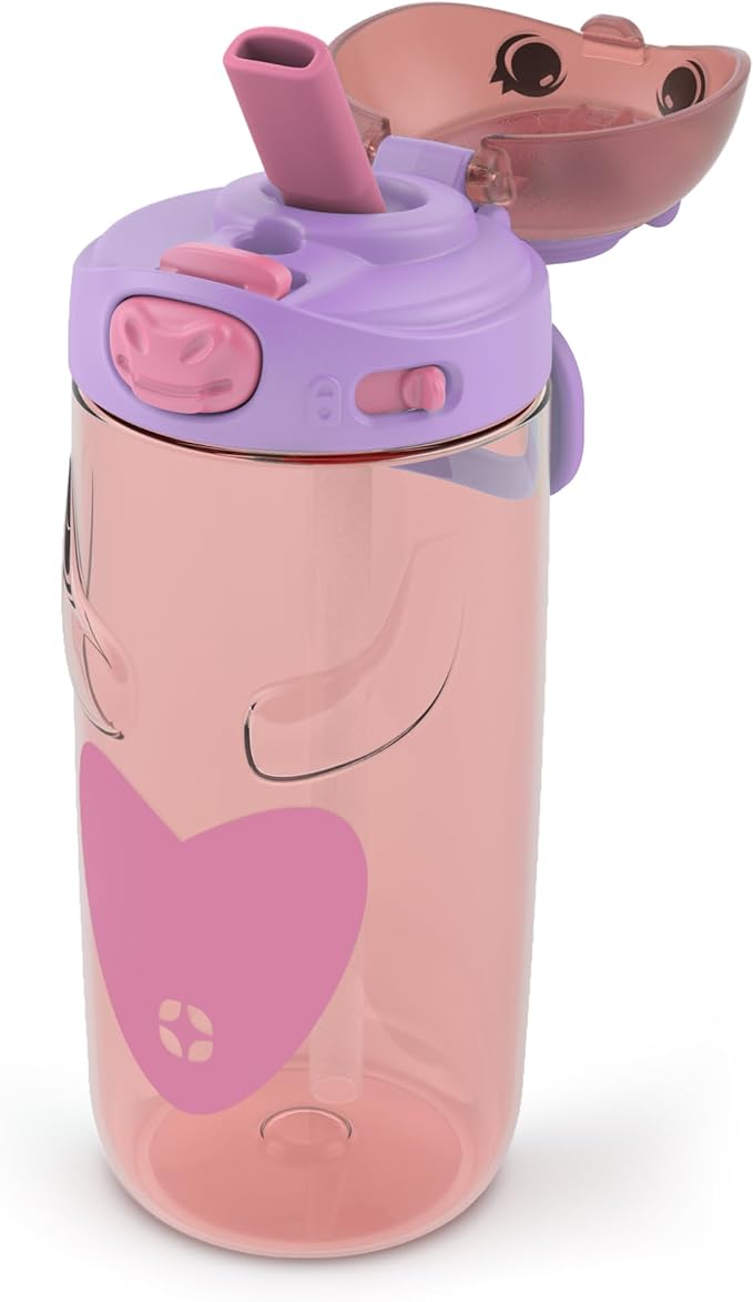 Ello Ellies 16oz Plastic Kids Water Bottle with Straw and Built-in Carrying Handle and Leak-Proof Locking Lid for School backpack, Lunchbox and Outdoor Sports, Unicorn