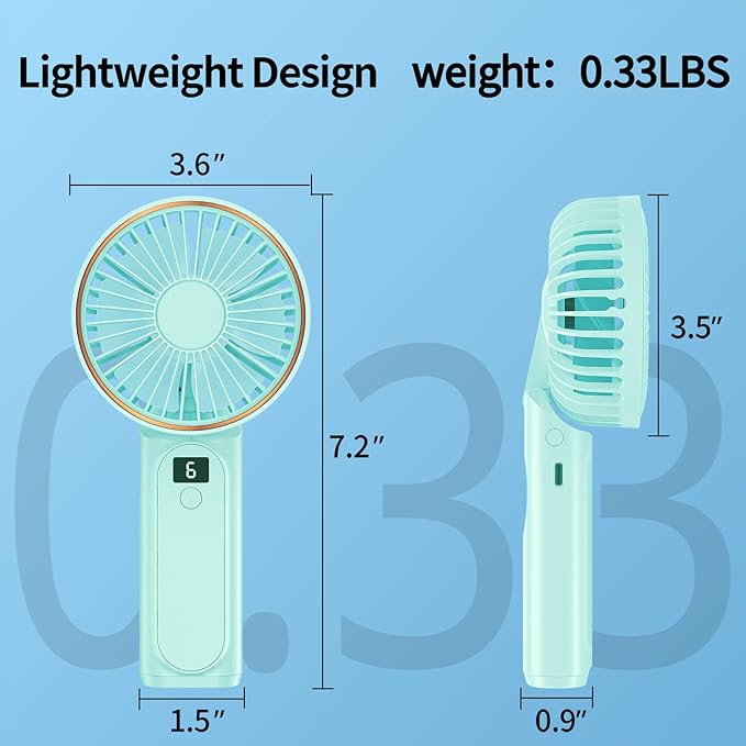 Peiyuu Portable Fan, 4000mAh USB Rechargeable, 180° Foldable Mini Desk Fan with 6 Wind Speed, LCD Digital Display, Lanyard as Neck Fan, Ultra Quiet
