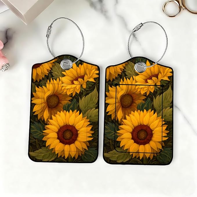 2Pcs Sunflower Luggage Tags for Suitcases, 2.83x4.53 Travel ID Labels with Privacy Cover, Summer Vacation Essentials, Aesthetic Bag Tags for Backpacks, Mothers Day Graduation Gift Ideas