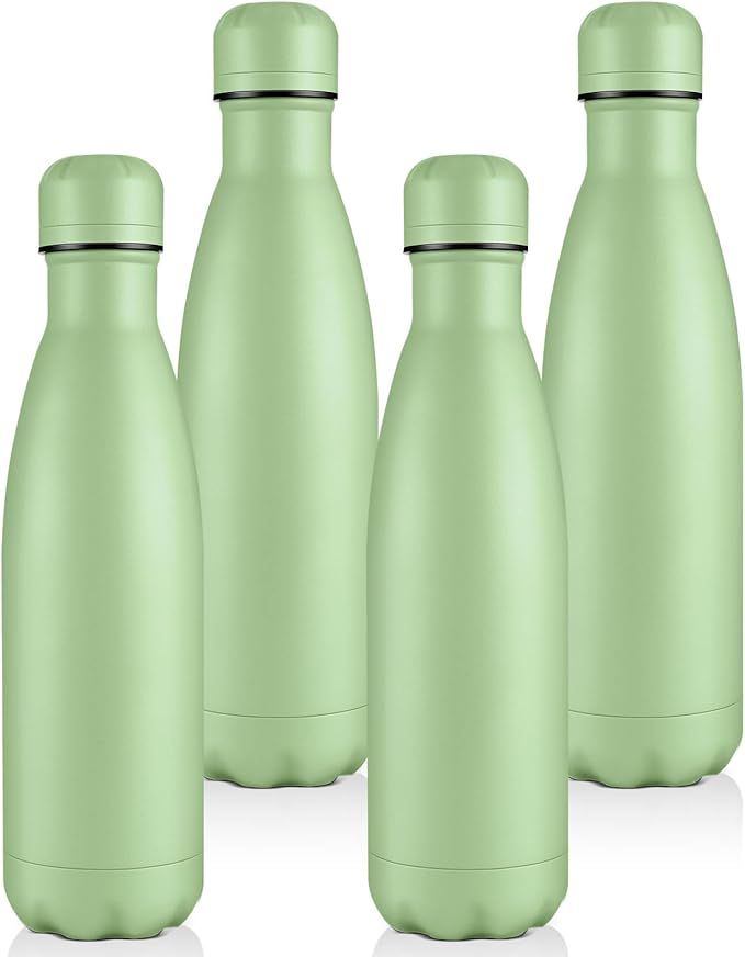 Volhoply 17oz Insulated Water Bottles MultiPack, BPA Free Water Bottle for Kids, Gym, Travel, Sports, Available in Packs of 1, 4, or 8（Green,4 Pack）