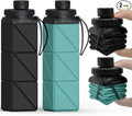 BEAUTAIL Collapsible Water Bottles, Silicone Foldable Water Bottle 610ml, Portable Lightweight Reusable Leakproof Bottle for Gym Travel Camping Hiking Sports Outdoor, 2 Pack, Black+Blue